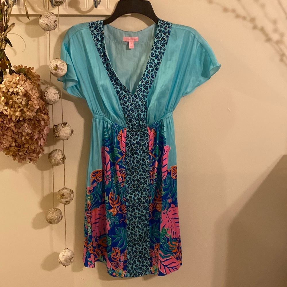 Lilly Pulitzer Shorely Blue Islamorada Kaftan Coverup Dress